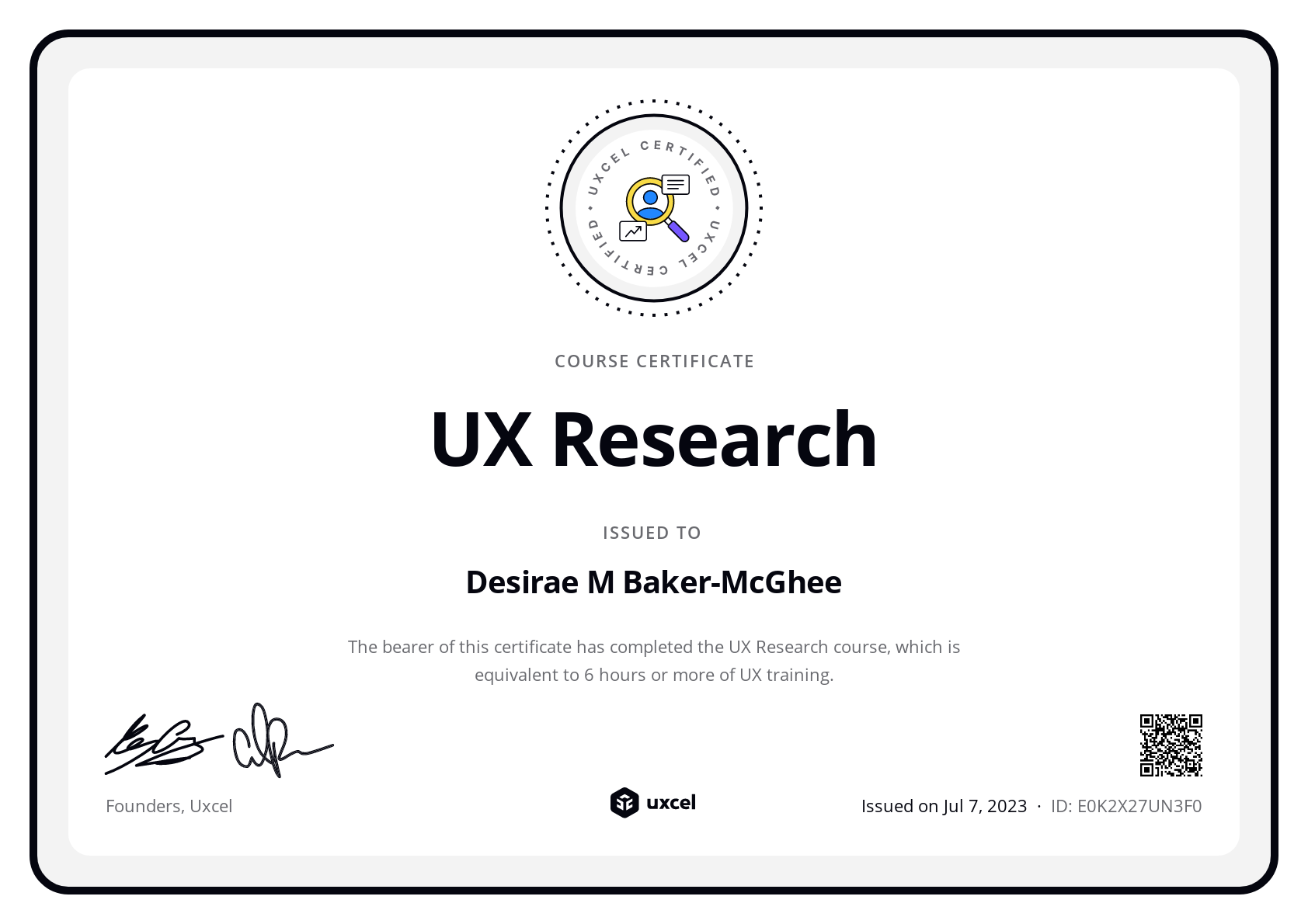 Desirae M Baker-McGhee's certificate